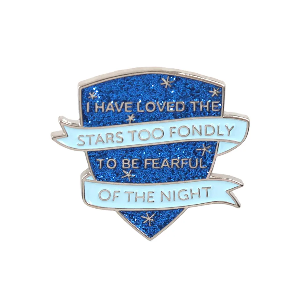 1 Stück blaue funkelnde Abzeichen Fantasy Novel Inspiration Brosche Zitate Emaille Pin Kragen Dekoration