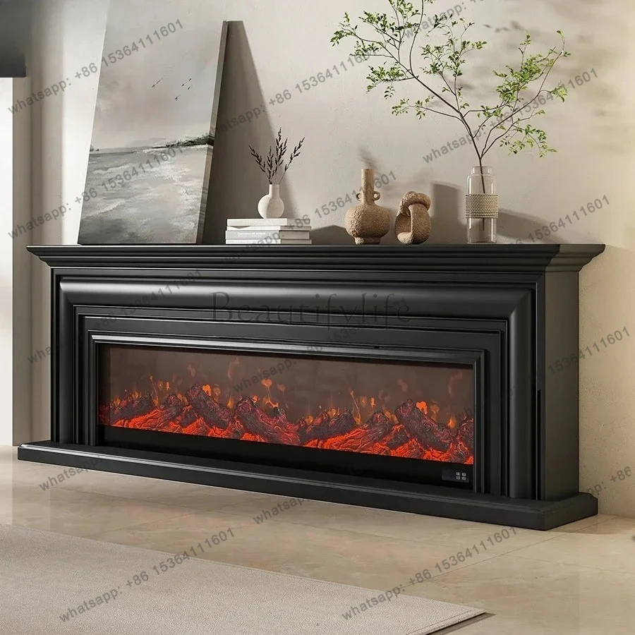

46Итальянский минималистичный камин, современный минималистичный черный отопленный электронный камин, имитация декоративного шкафа, напольный шкаф