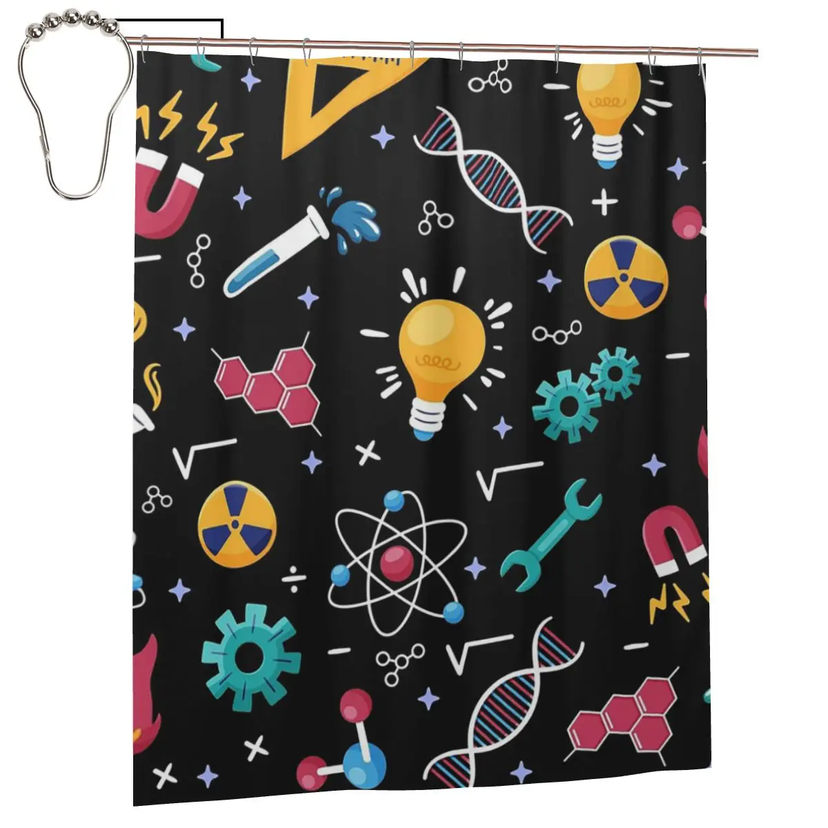 

STEM Icons Pattern Science Engineering Shower Curtain Bathroom Polyester Waterproof Bath Curtains with Hooks