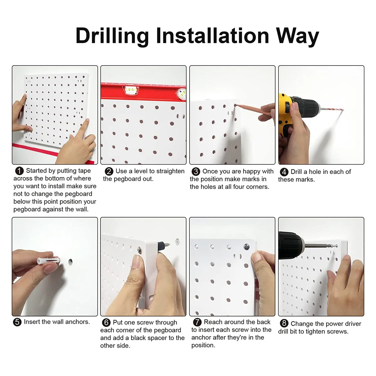 Pegboards, Pegboard Wall Organizer Panels, Boards for Wall, Craft Room, Kitchen, Garage, Living Room, Bathroom(4Pcs)