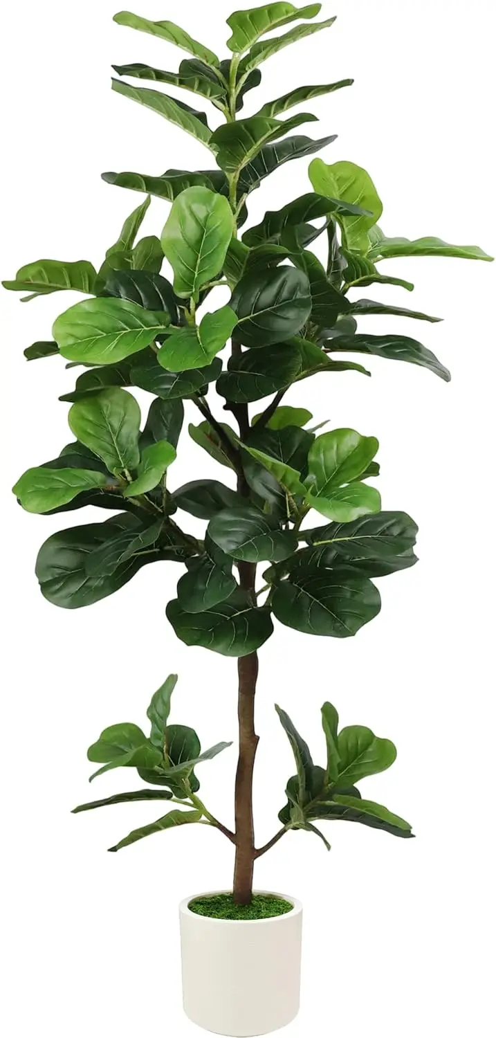 

5FT Realistic Artificial Fiddle Leaf Fig Tree with White Planter & Moss, Indoor Home Office Decor Housewarming Gift