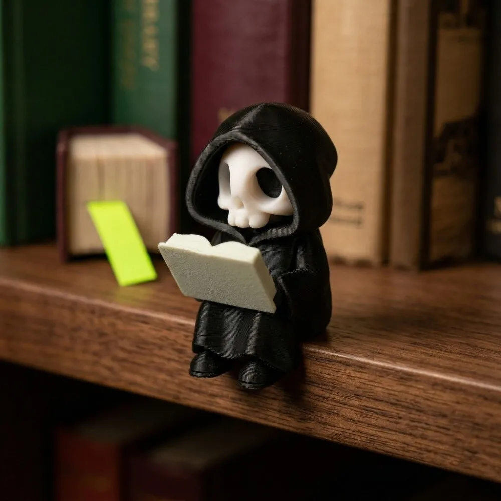 Unique Cartoon Gothic Decoration 3D Printed Creative Skeleton Model Decoration Funny Reading Pose Ghost Statues Desktop Use