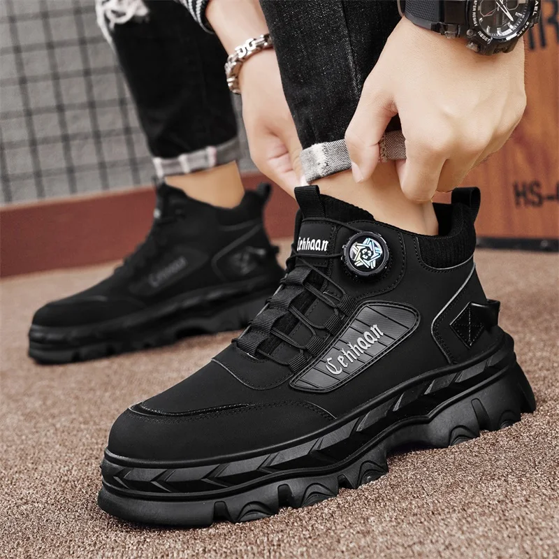 الكلاسيكية أحذية سوداء برقبة الرجال دراجة نارية الأحذية مقبض تصميم الرجال منصة الأحذية الجلدية مريحة أحذية العمل رجل بوتاس دي هومبر