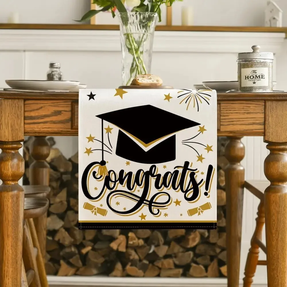 VIKAMA Graduation Cap Print Table Runner, For Kitchens, Dining Rooms, Parties, And Graduation Ceremonies Home Decor Tablecloth