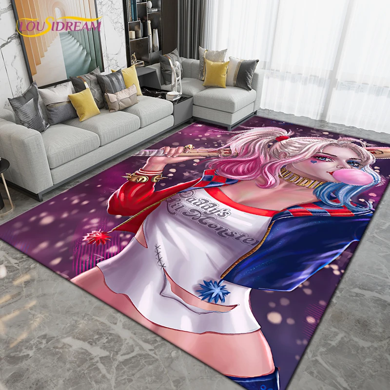 Harley-Quinn Cartoon Area Rug Large,Clown Girl Carpet Rug for Living Room Bedroom Decoration,Kitchen Bathroom Non-slip Floor Mat