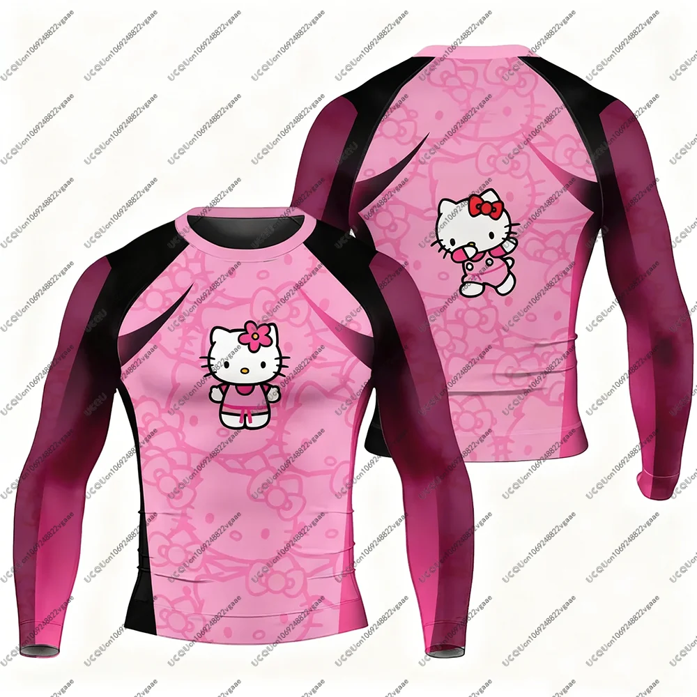 Novos homens crianças topo natal rash guard mangas compridas cosplay jiu-jitsu ginásio de fitness t camisa presente masculino casual esportes camiseta olá kitty
