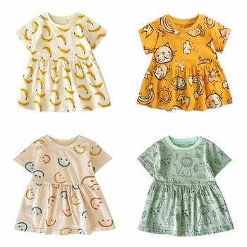 Sanlutoz Short Sleeve Summer Baby Dress Cute Pattern Casual Kids Girls Clothing Dress Cotton