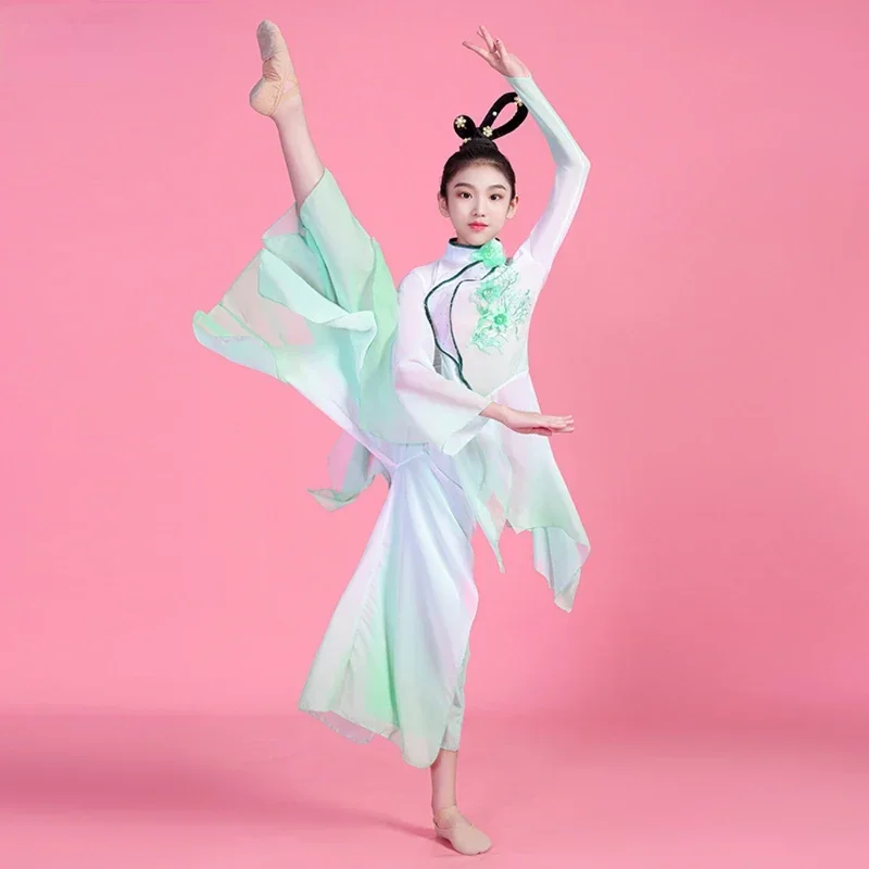 Chinese Style Hanfu Classical Yangko Clothing Girls National Dance Performance Clothing Kids Umbrella Fan Square Dance Clothes