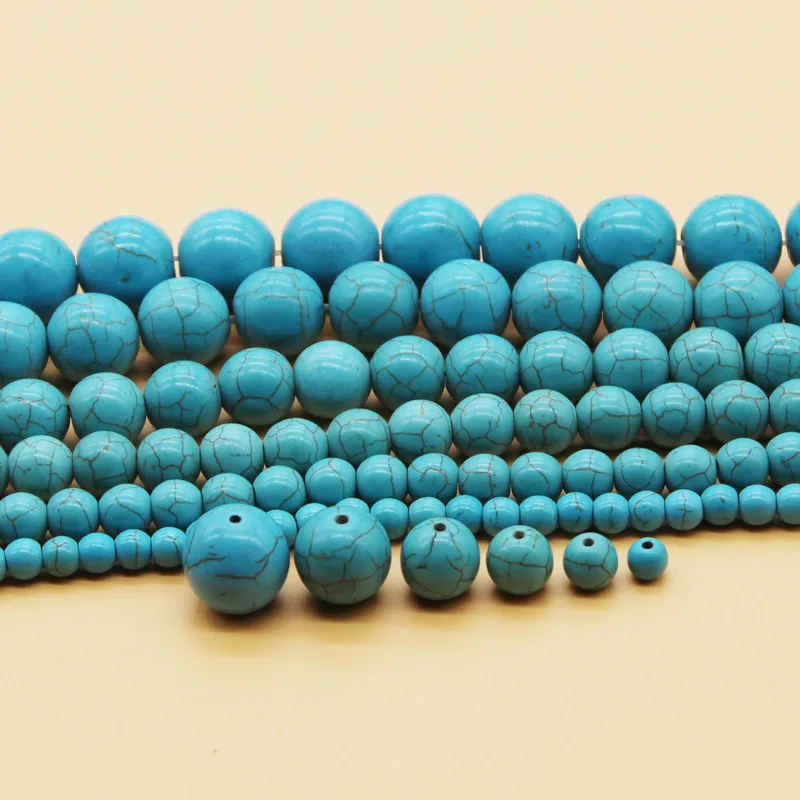 الصف أ 4/6/8/10/12 مللي متر الأزرق الفيروز حجر لصنع المجوهرات السلس Howlite فضفاض الخرز سوار ذاتي الصنع أقراط قلادة خلخال #5