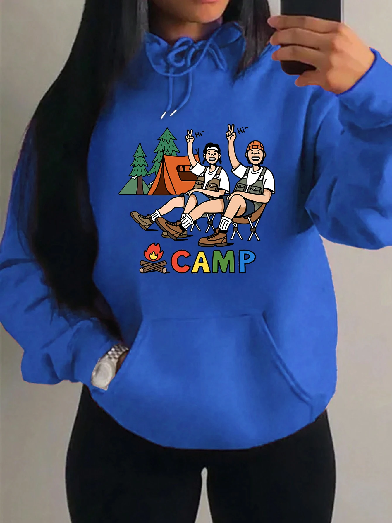 

Happy Camping Activity For Couples Pattern Y2K Womenswear Fashion Loose Clothing Autumn Fleece Hoodies All-Match Unisex Hoody