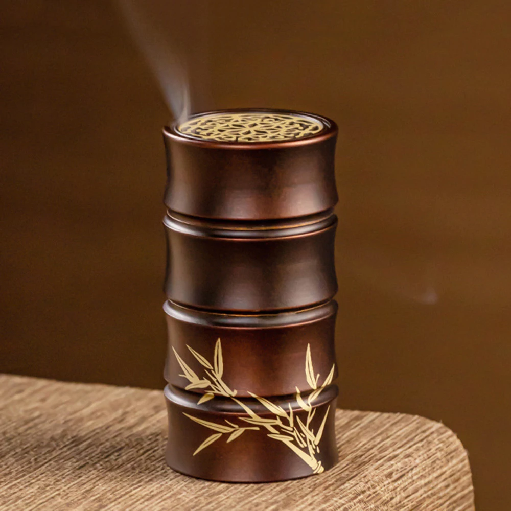 Bamboo joint copper incense burner, Portable aromatherapy burner, Tea table decorations, Brass censer, home fragrance ornaments