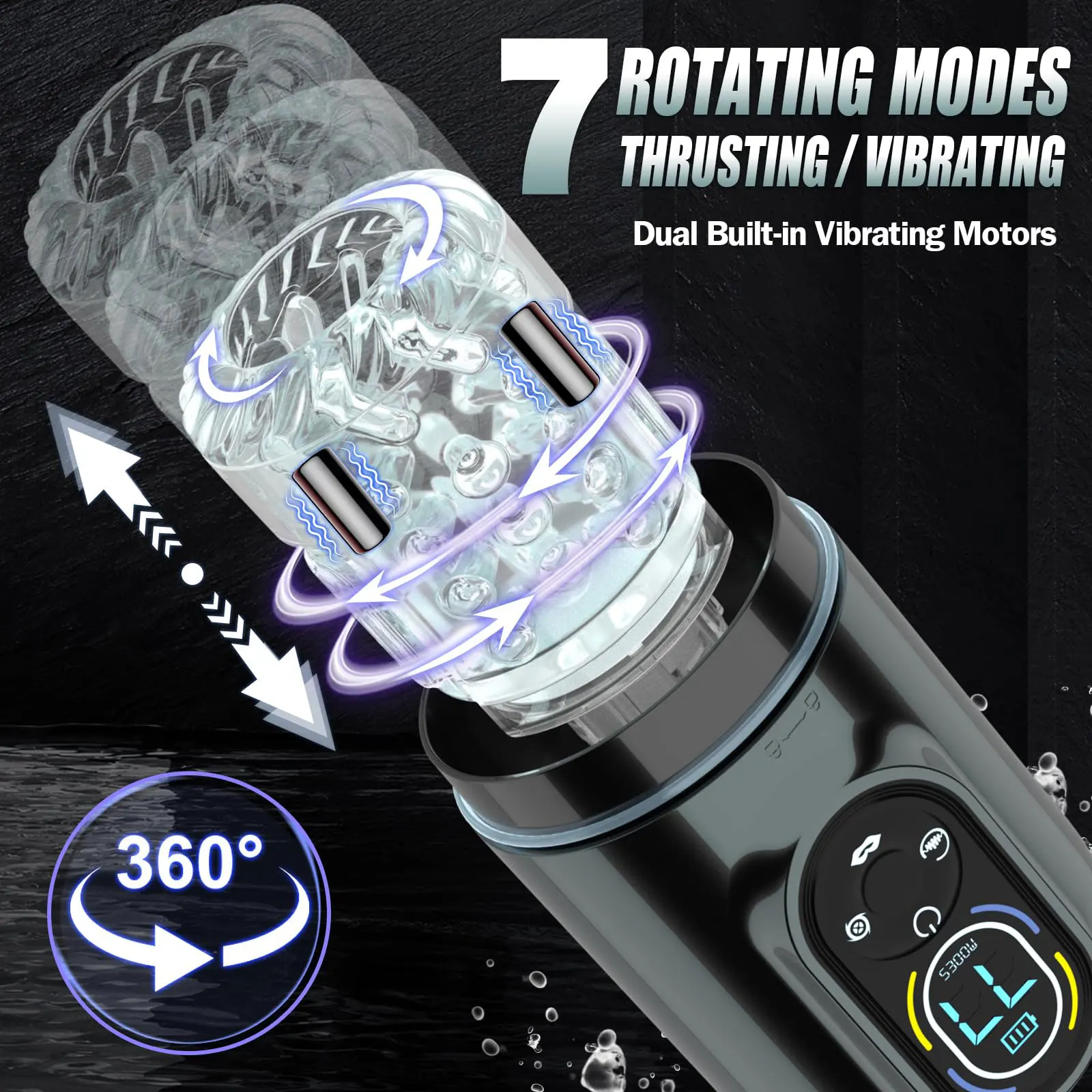 New LCD Automatic Male Mastubator Penis Pump With 7 Vibrating Rotating Thrusting & Licking Modes Pocket Pussy Sex Toys for Men view 2
