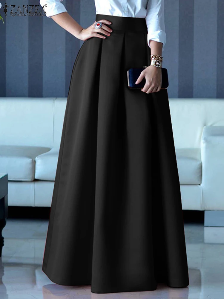 

ZANZEA Fashion Women Autumn High Waist Maxi Long Skirt A-line Party Satin Skirt Jupe Vestidos Elegant Office Skirts Faldas Saia