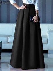 ZANZEA Fashion Women Autumn High Waist Maxi Long Skirt A-line Party Satin Skirt Jupe Vestidos Elegant Office Skirts Faldas Saia