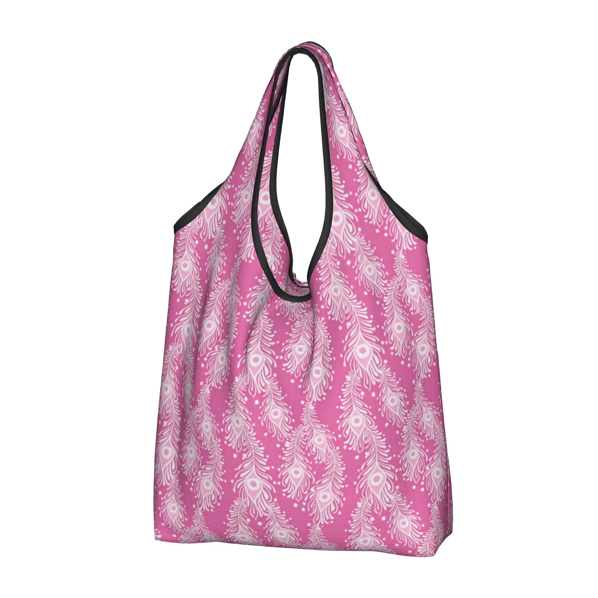 Fashion Print Peacock Feathers Seamless Pattern Shopping Tote Bag Portable Shoulder Shopper  Handbag