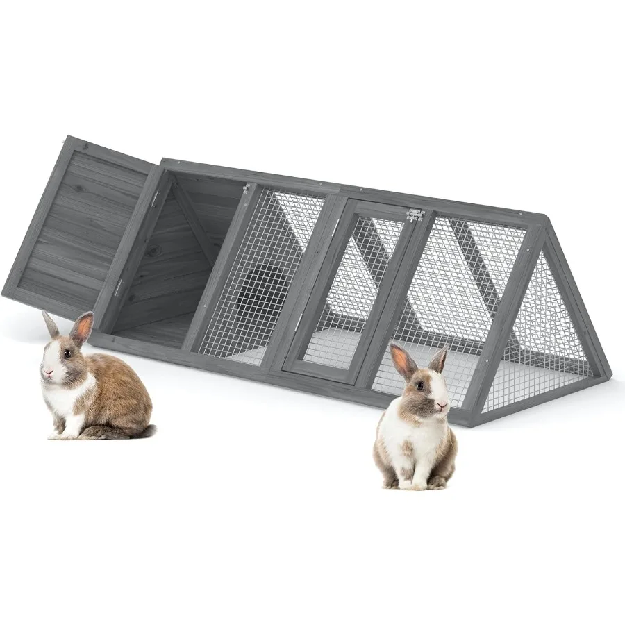 

Rabbit Hutch Small Chicken Coop Outdoor AFrame Quail Cage with 2 Door Run Cage Wooden Triangle Quail Hutch with Ventilating Wir