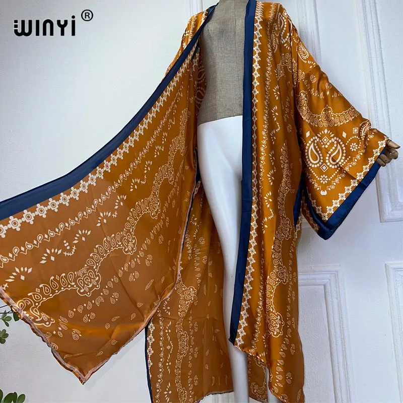 WINYI high quality kimono africa print dress beach wear Elegant Cardigan sexy Holiday beach outfits for women vestidos swimwear