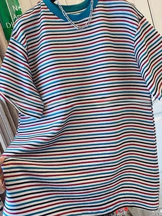 Nouveau grande taille ample rayé couleur Blo ort Sve T-irt femmes confortable respirant coréen Sle haut décontracté