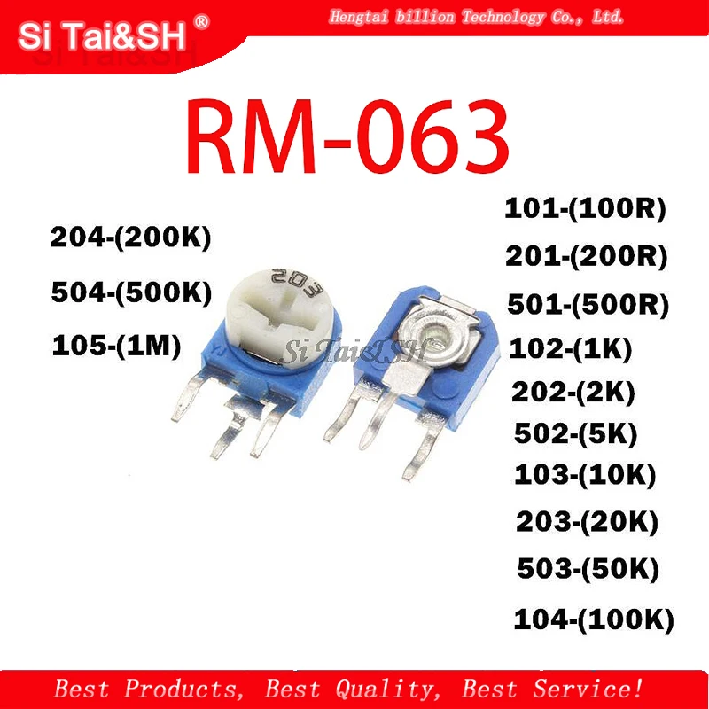

20 шт. RM063 RM-063 100 200 500 1K 2K 5K 10K 20K 50K 100K 200K 500K 1M Ом Trimpot Триммер Потенциометр переменный резистор
