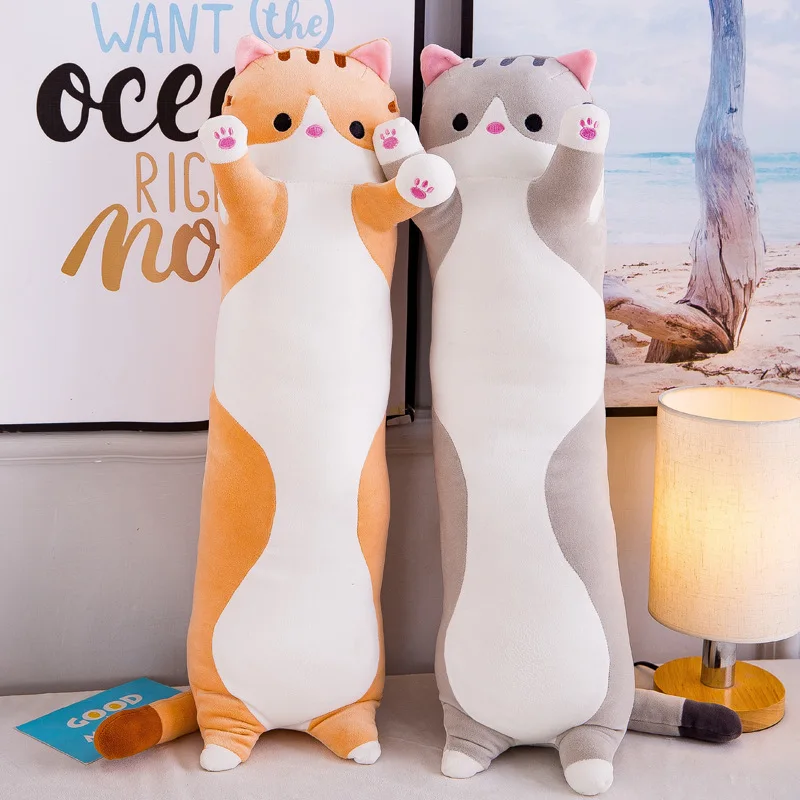 Adorável brinquedo de pelúcia em formato de gato longo, almofada crível, boneca de gatinho fofa, vende bem, brinquedos ...