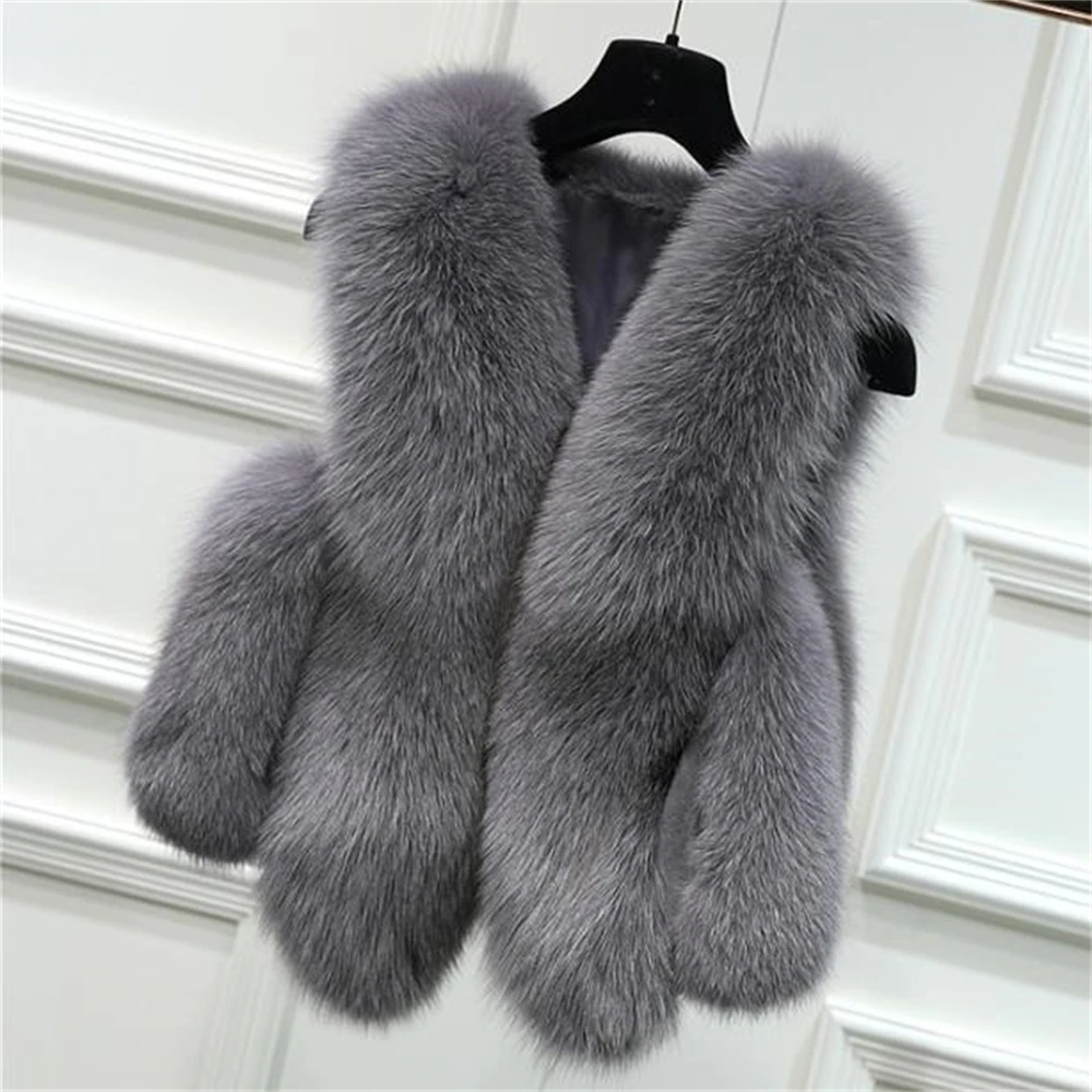 Female Waistcoat Faux Fox Fur Foat Winter Jackets Thickened  Gilet Warm Sleeveless Outerwear Top Women Fur Vest 2024 New