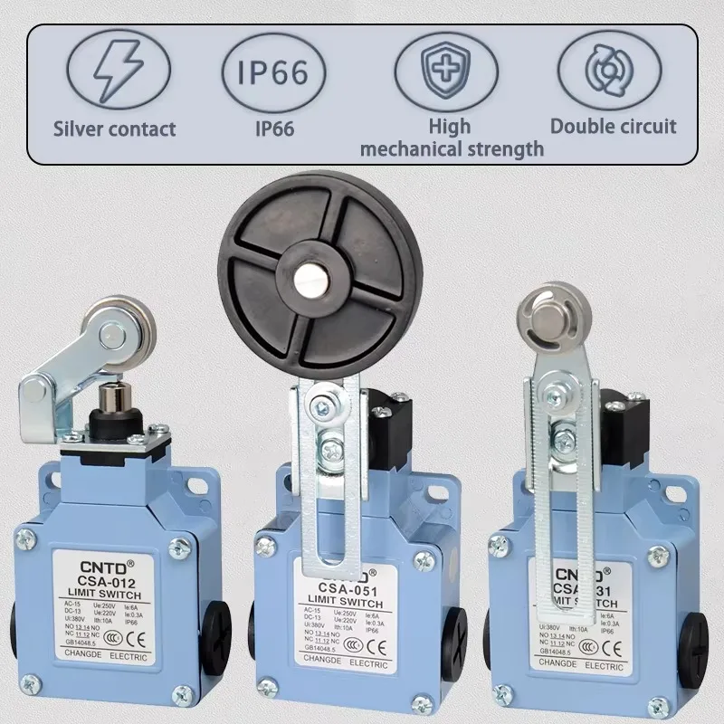 CNTD CSA-012 Vertical Limit Switch High Mechanical Strength Waterproof Double Circuit Type 10A 380V IP66 Max. 12A