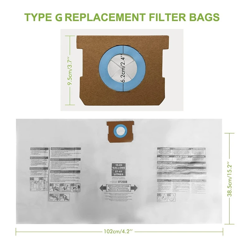 12 Pack Replacement Vacuum Bags For Shop-Vac 15-22 Gallon Vacuums, 90663,90663-00 & Models G,9551600,9552600,9553600