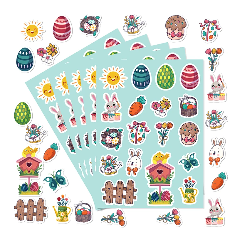 10/20sheets Easter Rabbit Eggs Stickers Kawaii Decals For Laptop Guitar Luggage Notebook Scrapbook Decoration Kids Toy