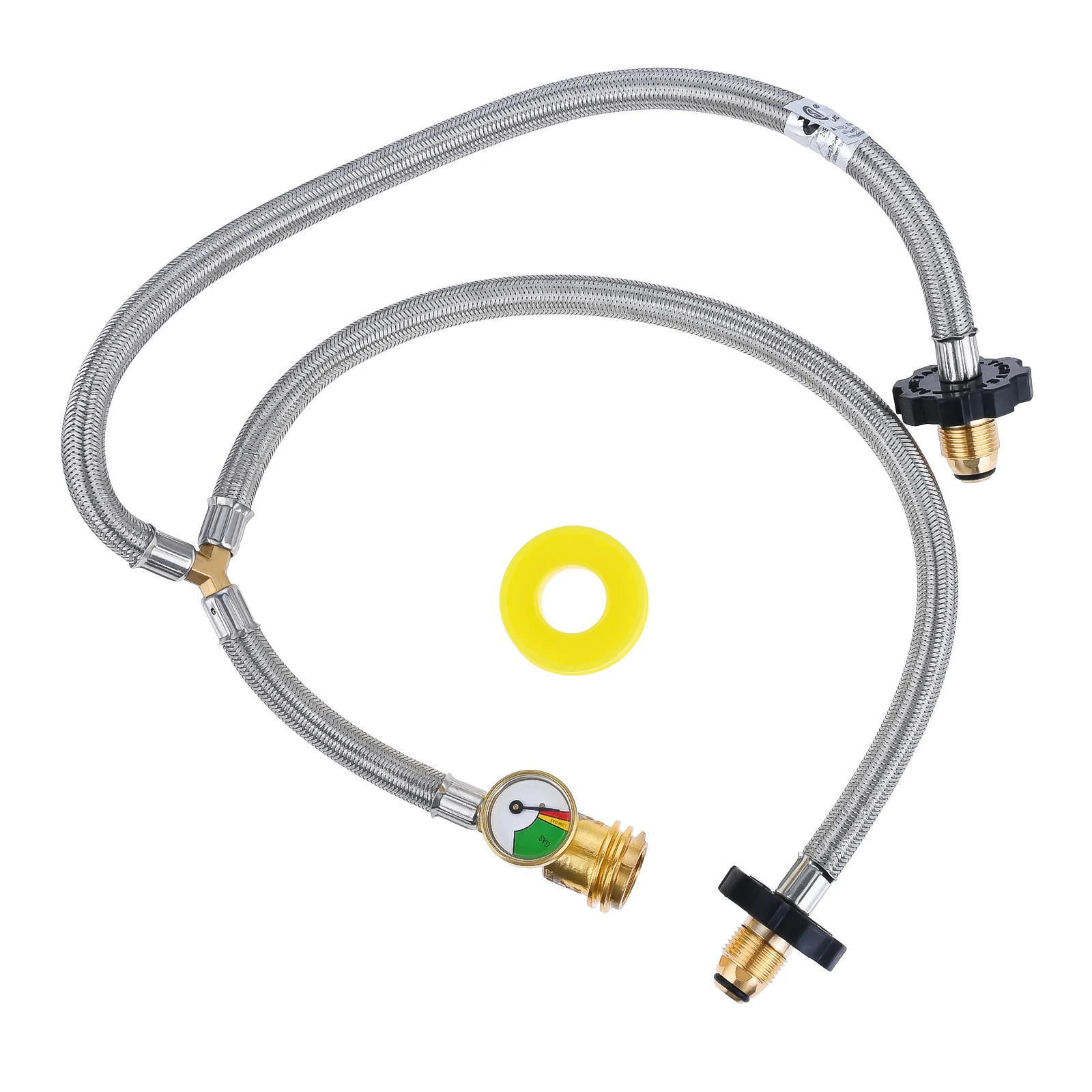 1Pc Y-Splitter Dual Propane Tank Converter Adapter Hose Stainless Braided Hose Connection Kit 2 Way Propane Splitter Replacement