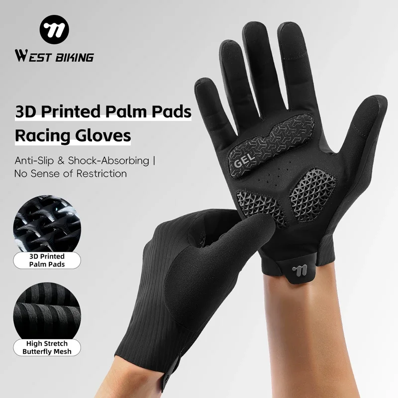 

WEST BIKING 3D Printed Bicycle Gloves Windproof Road Racing Full Finger Cycling Gloves Lightweight Breathable Bike Sport Gear