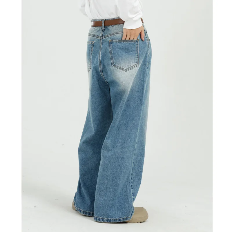 LEVIORTIN Jeans maschili Casual tasche di colore sfumato bottone uomo pantaloni dritti in Denim pantaloni da uomo alla moda coreani primavera 2024