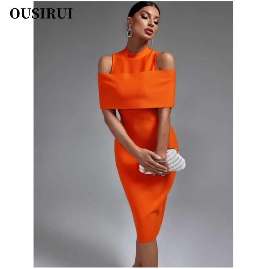 Robe de Soirée à Bandes Orange pour Femme, Tenue Midi Élégante, Sexy, Anniversaire, Boîte de Nuit, Nouvelle Collection Été 2024