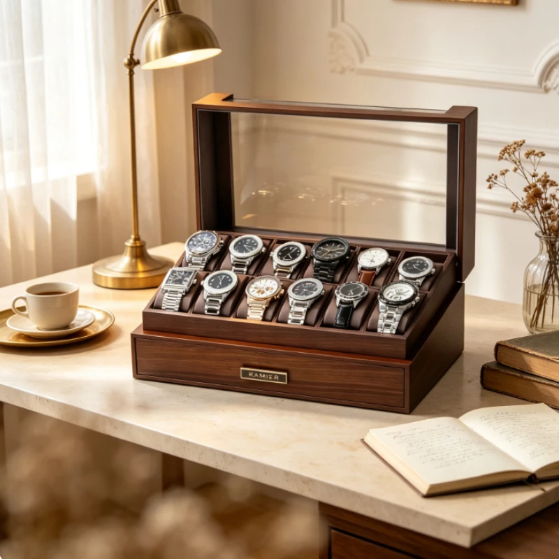 Wooden Watch Storage Box Men's Luxury Watch Organizer Dust Proof Jewelry Watches Integrated Box Wristwatch Cases with Drawers
