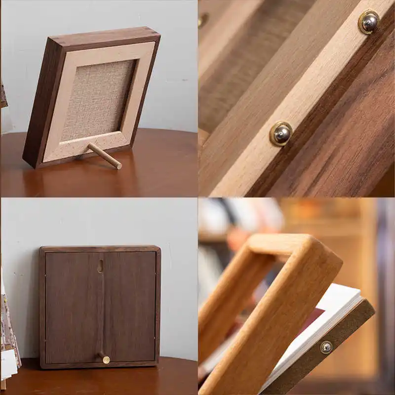Square Black Walnut Photo Frame High-grade 15x15cm DIY Grid Couple Wedding Wood Picture Frame Stand for Home Desktop Decor Gifts