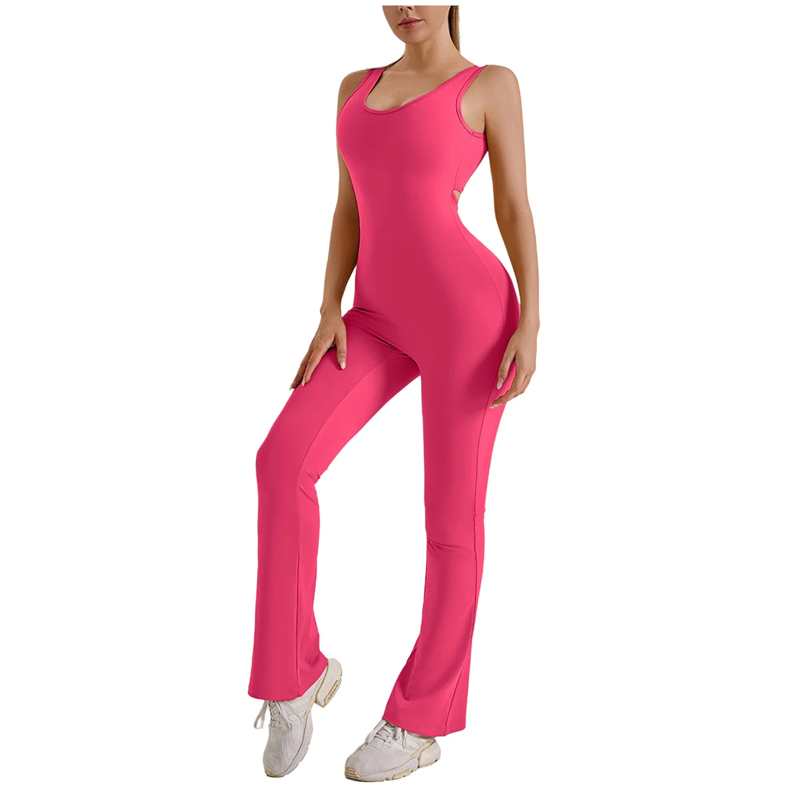 Women Backless Yoga Jumpsuit Tracksuits Solid Color U Neck Sleeveless Stretchy Bodysuit Gym Workout Fitness Running Sportswear