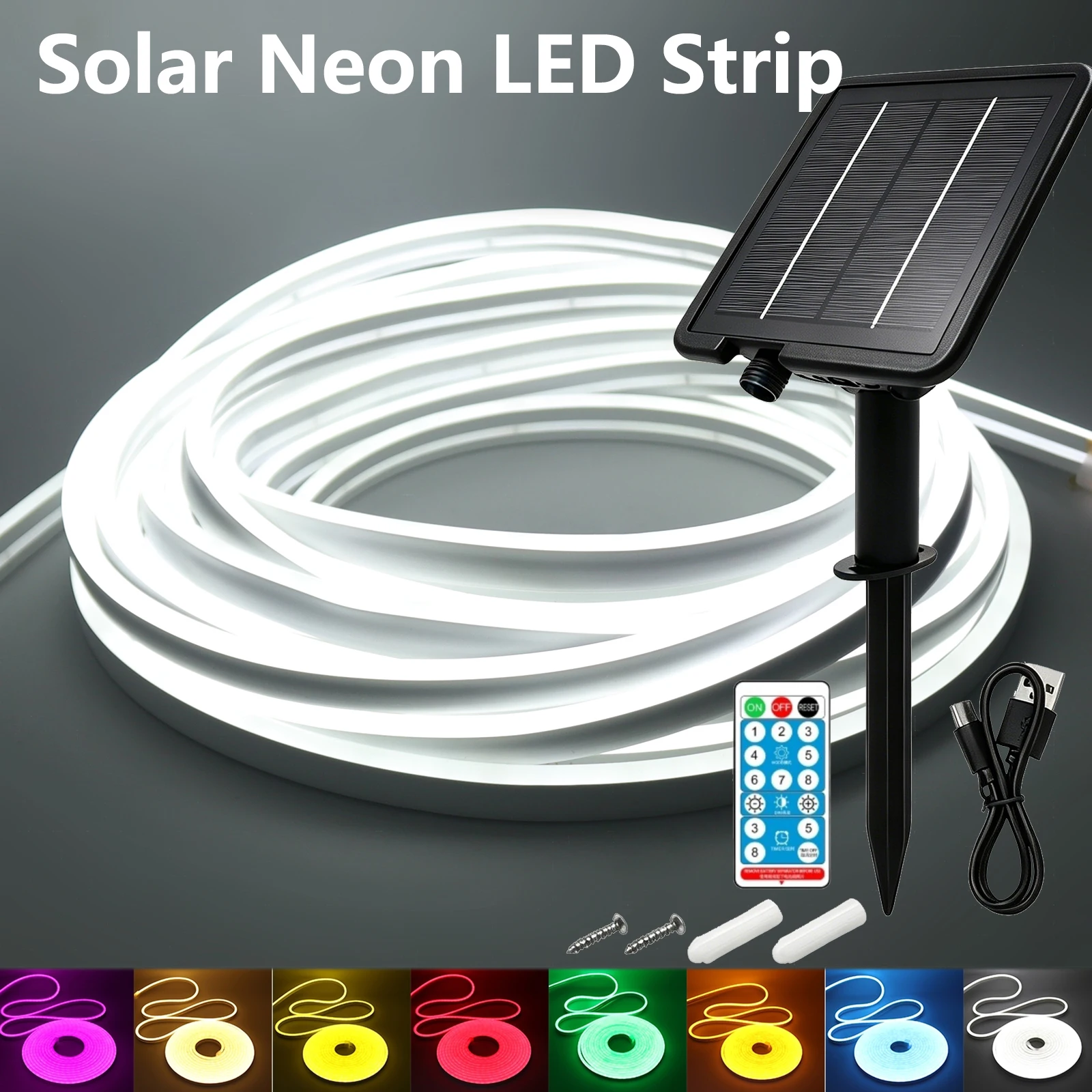Waterproof Outdoor Solar LED Light 24V 2835 120LEDs/m Flexible Neon Strip Warm White Red Green Blue Pink LED Solar Garden Lights