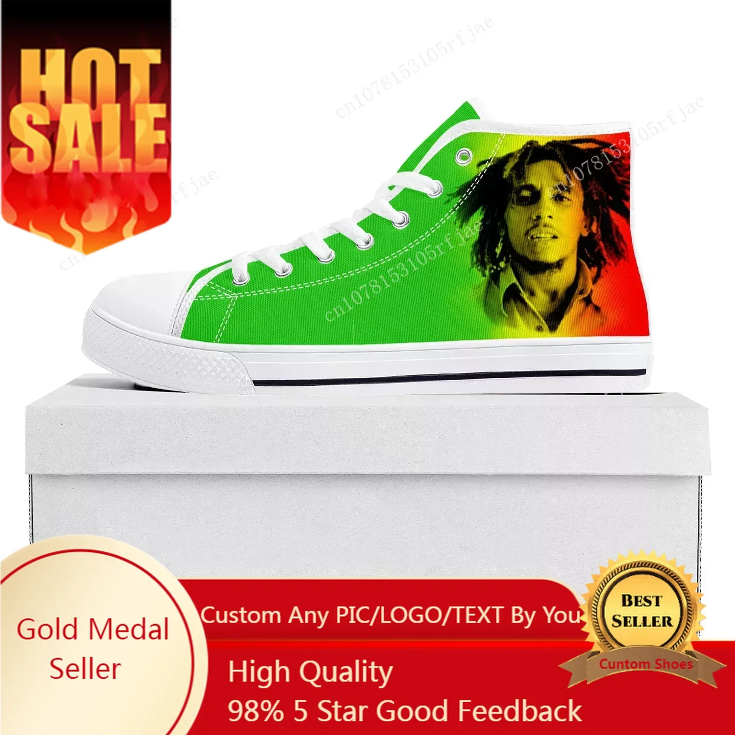 

Reggae Rock Music Star Bob Marley High Top High Quality Sneakers Mens Womens Teenager Canvas Sneaker Couple Shoes Custom Shoe