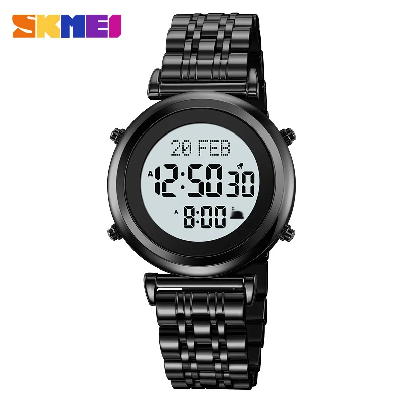 ساعة Skmei الرجالية الإلكترونية، حزام فولاذي دائري، إشارة مرجعية، اتجاه موجه، ساعة إلكترونية متعددة الوظائف