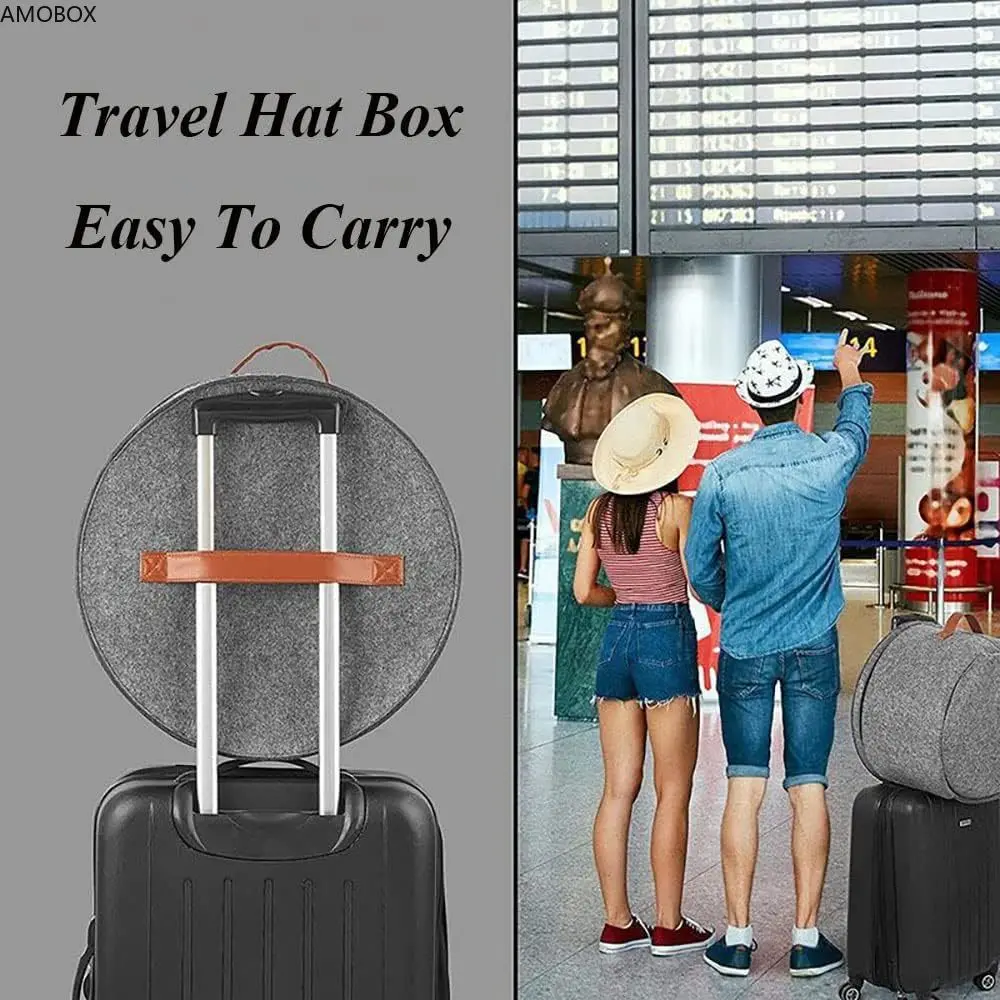 AMOBOX Hat Box Travel Large Round Hat Carrier Case Organizer Wide Brim Cowboy Cap Cloth Closet Storage Foldable Hat Box with Lid