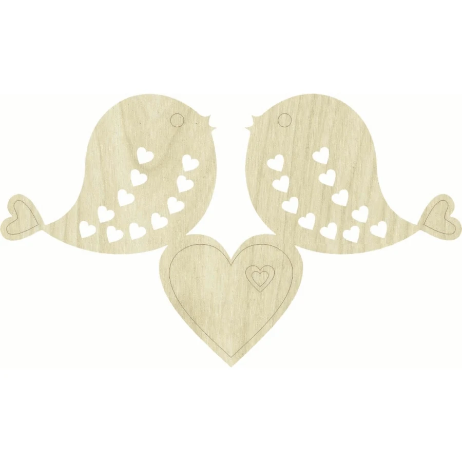 KD259 Heart and Fishes Wood Package Ornament, Raw Wood Ornament