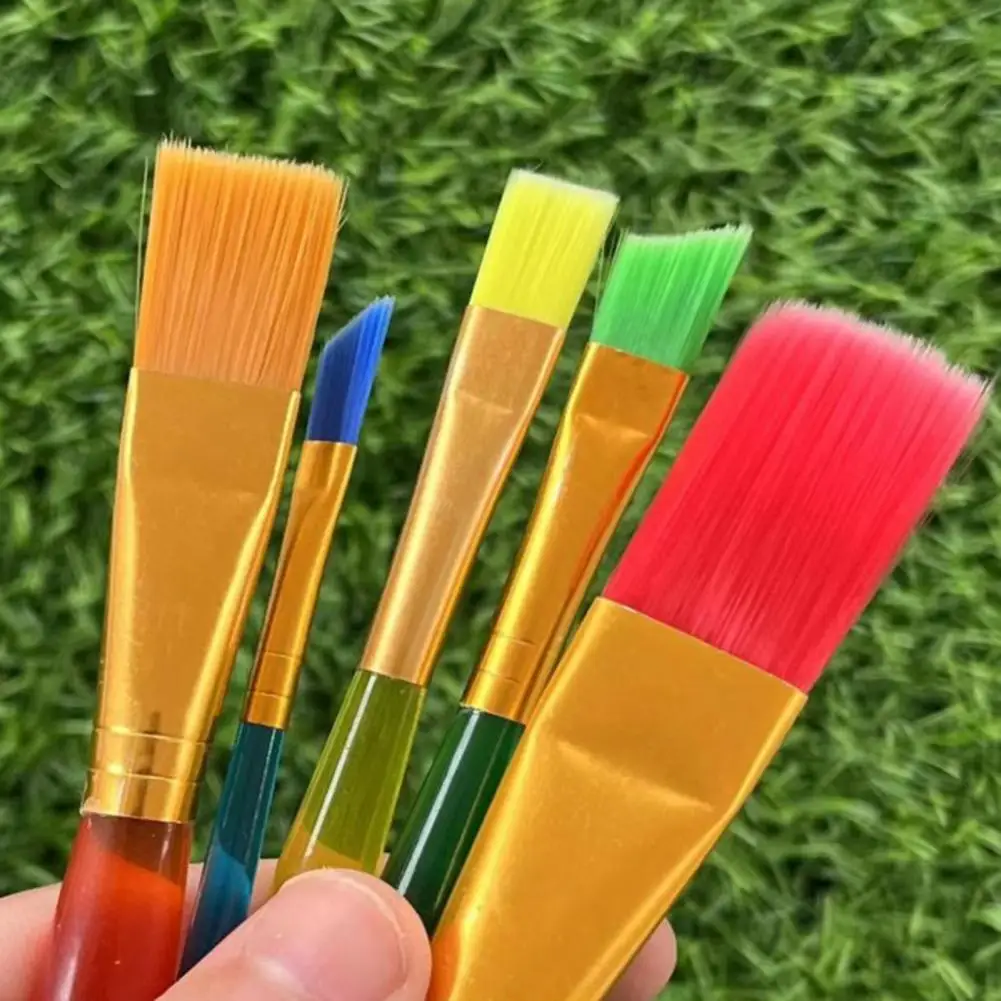 6Pcs Paint Brush Plastic Handle Soft Bristles Candy Color DIY Round Pointed Tip Watercolor Painting Graffiti Brush School Supply