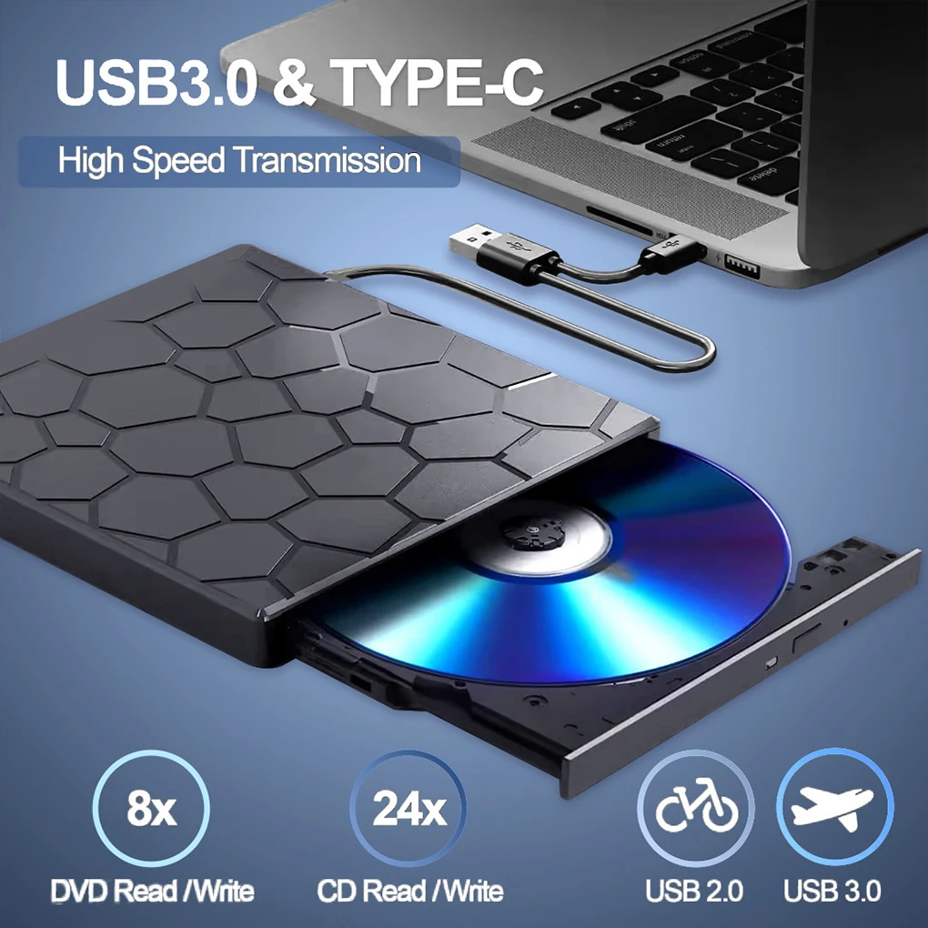 

Внешний привод DVD RW USB 3.0 Type C Интерфейс 2 в 1, тонкий DVD-диск, записывающее устройство, считыватель, плеер, оптический привод для портативных ПК