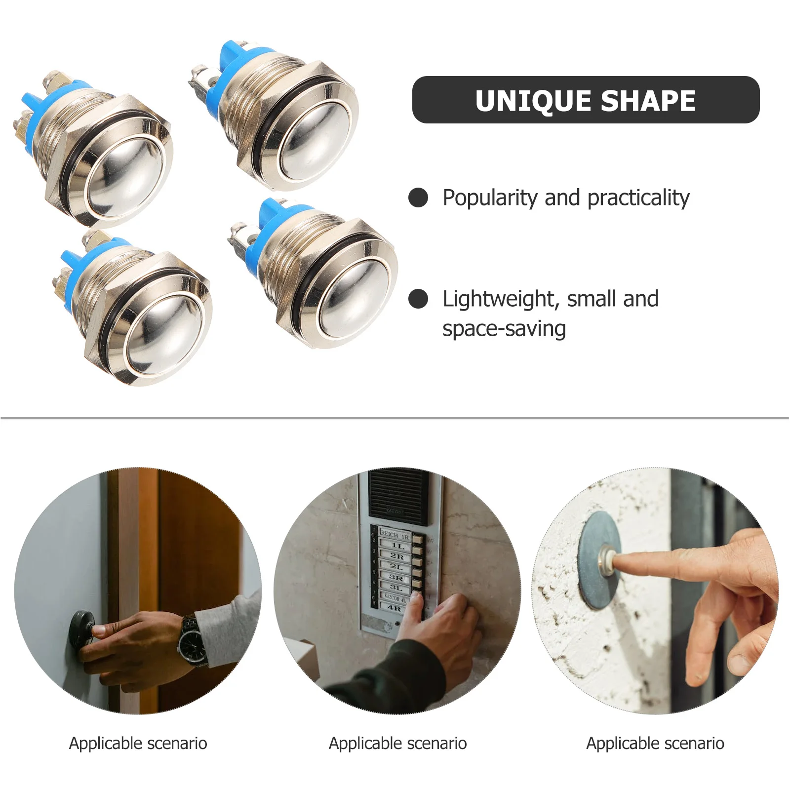 

4 Pcs Round Doorbell Button Kit Wired Four Holes Push Nickel-plated Copper Bells for Homes