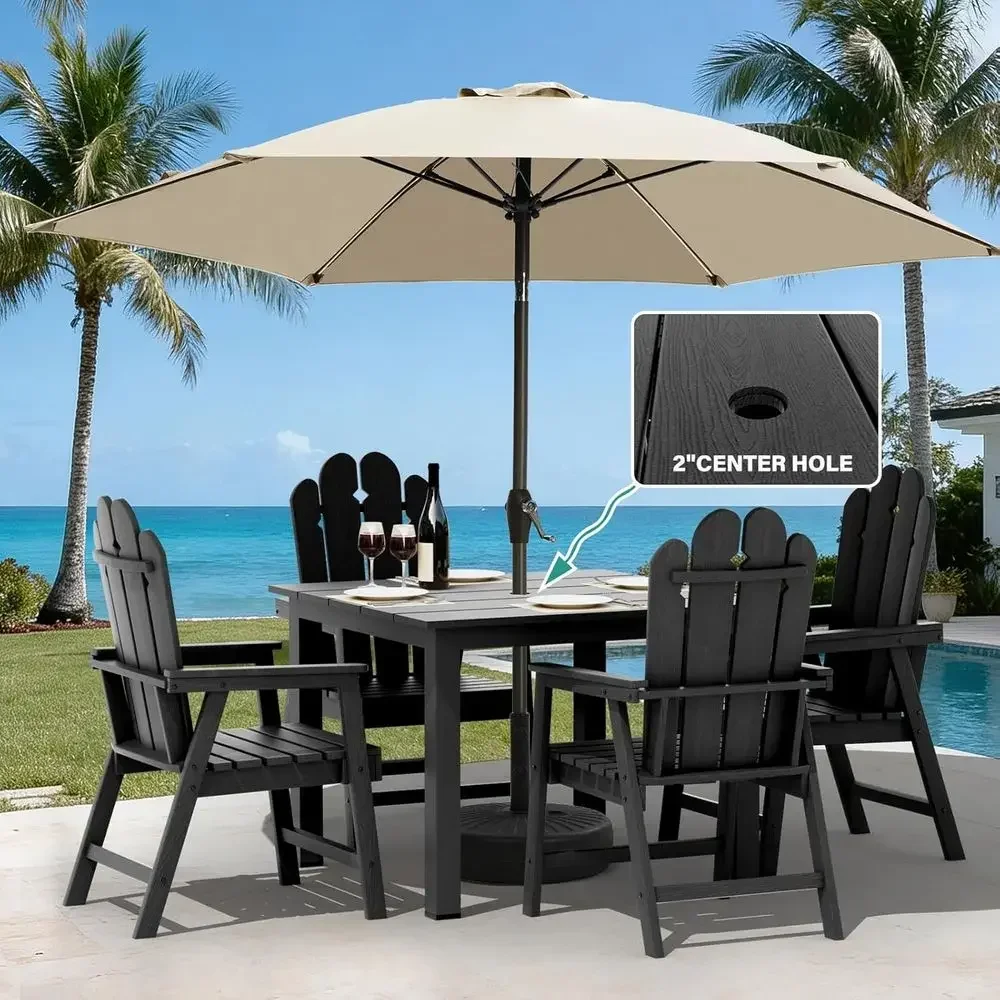 5-Piece Black Patio Dining Set with Umbrella Hole Table and Weather-Resistant Armchairs