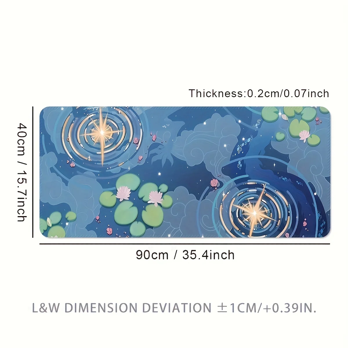 Extra Large Gaming Mouse Pad, Rubber Desk Mat, Blue Pond Design with Water Lilies Pattern, Suitable for Office and Esports