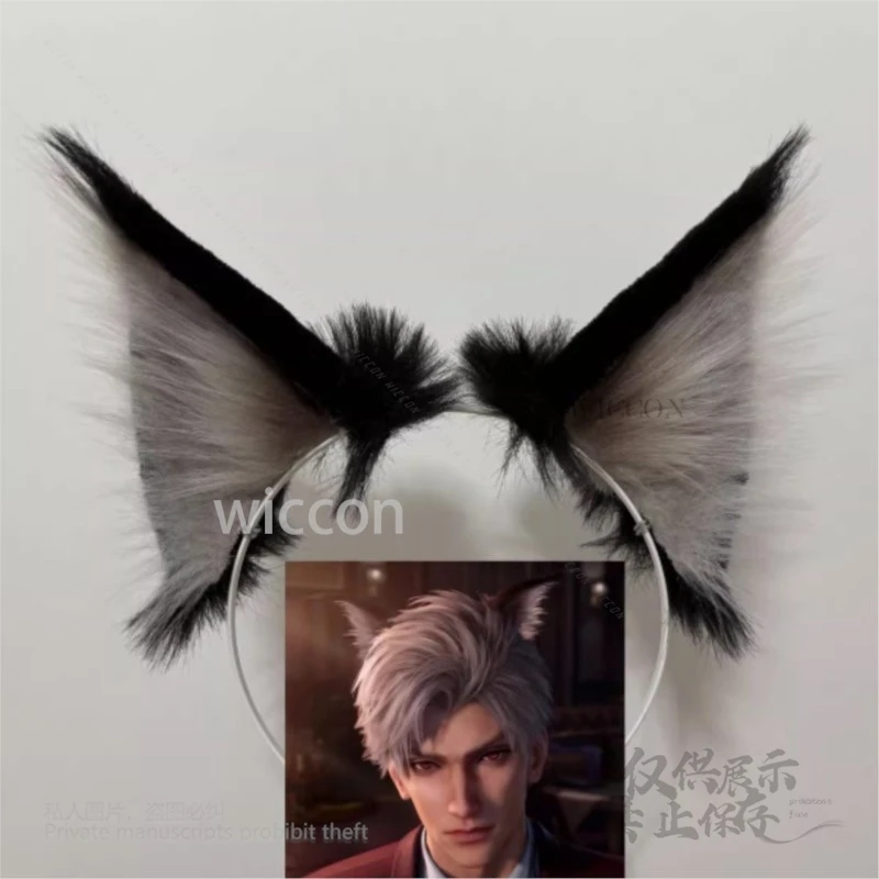 Gioco Love And Deepspace Sylus Costume Cosplay Kawaii Orecchie di gatto Tornante Coda Fursuit Orecchie nere/gialle Puntelli Festa di Halloween Uomini