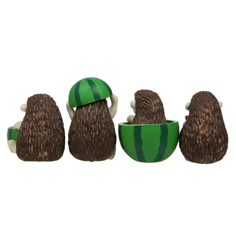 4PCS Tiny Bonsai Microlandscape Decoration Cute Watermelon Hedgehog Animal PVC Craft Miniature Figure Fairy Garden Decor