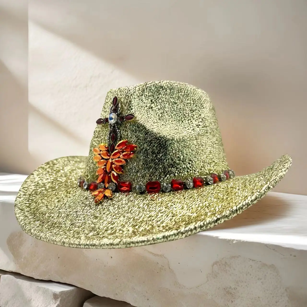 HongLuan gouden glitter kostuumhoed volwassene, cowboyhoeden strass voor dames, cowboy cosplay vrouwelijke accessoires en cowgirl pet