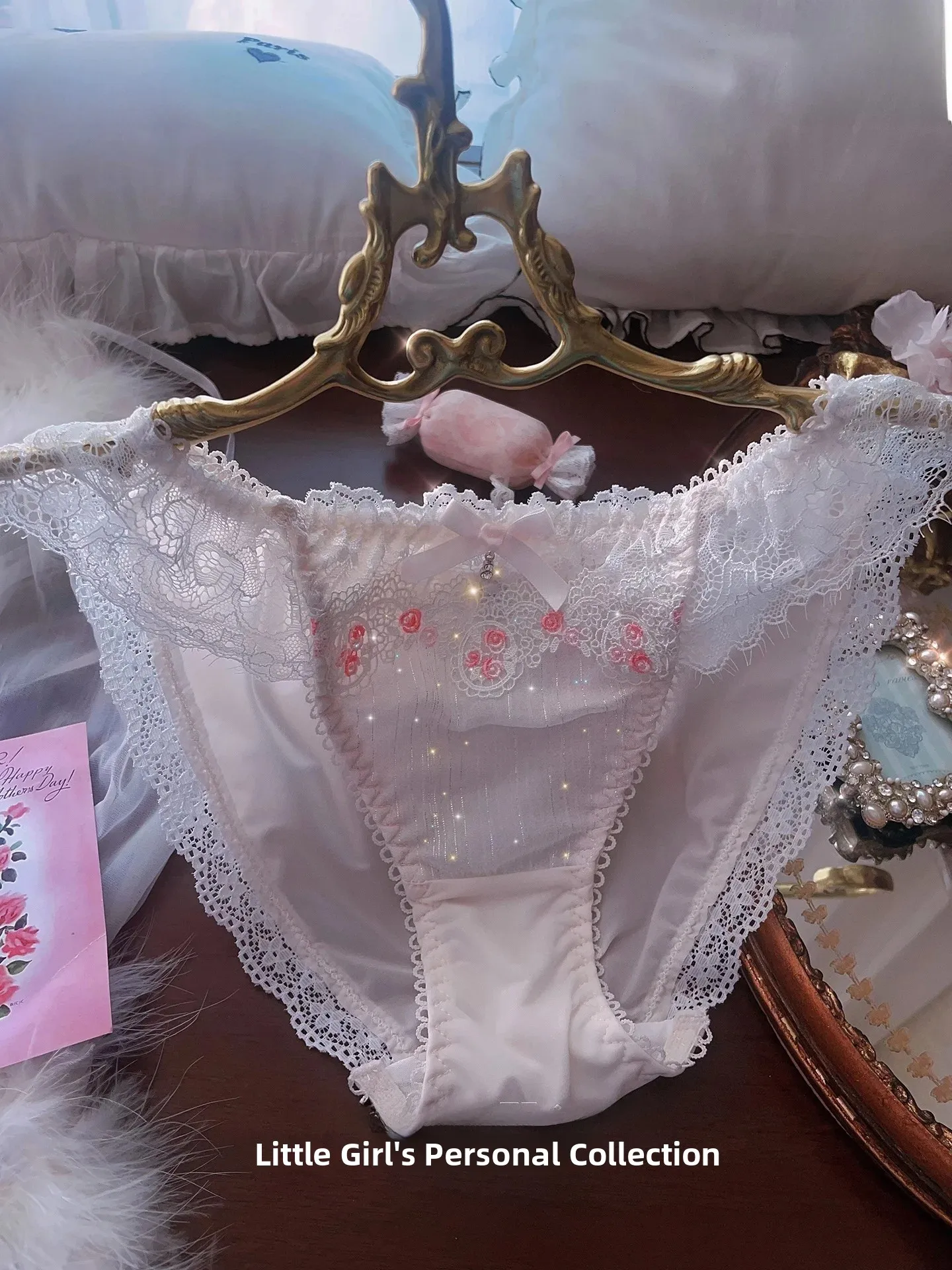 Lolita Style Sweet Lace Girl Underwear  Knot  Pants mid Waist Narrow  Daily Wear Quick Dry Floral Pattern