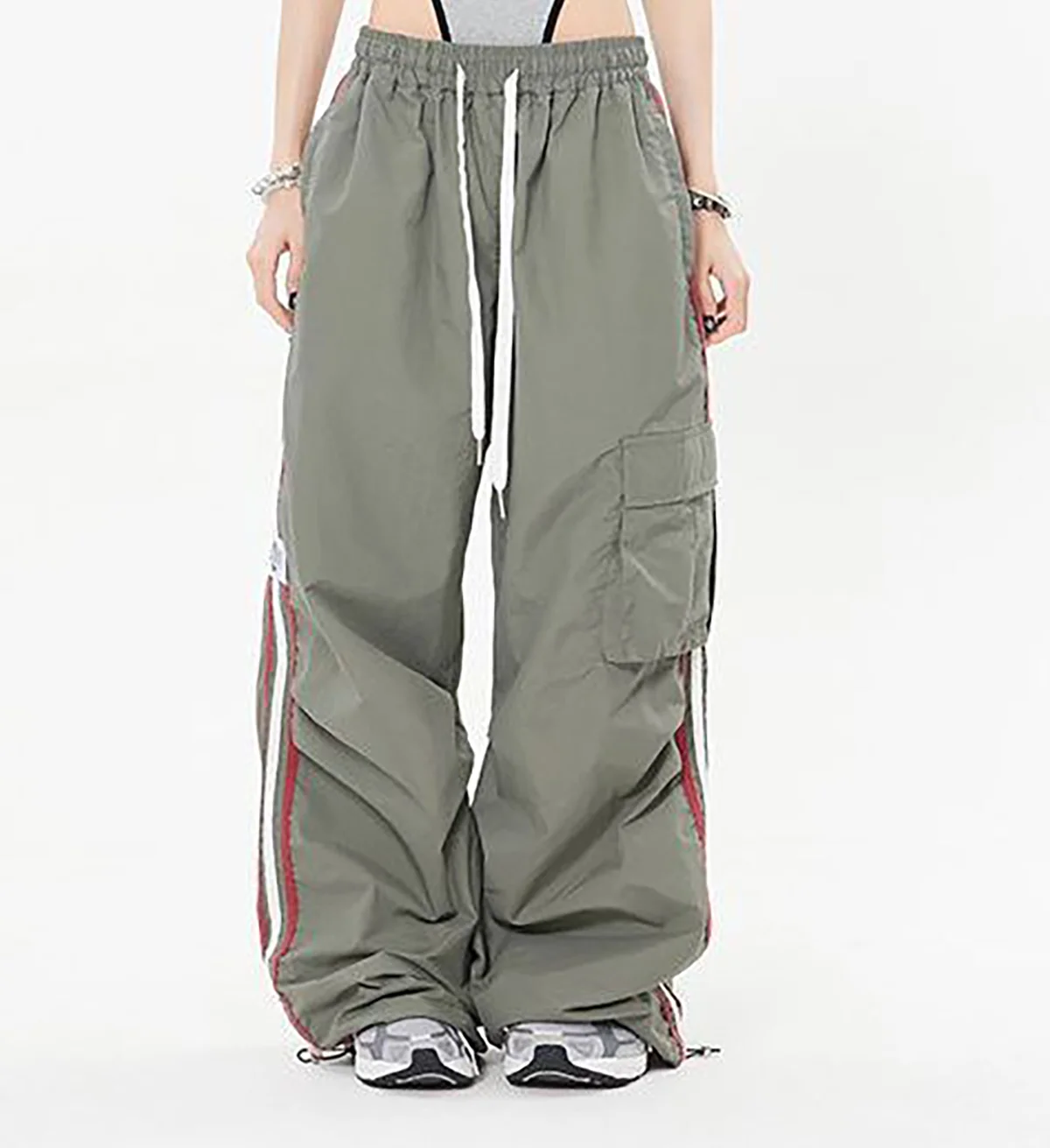 Y2K Women Cargo Pants Streetwear Wide Leg Casual Loose Striped Sports Sweatpants Parachute Track Harajuku Baggy Joggers Trousers